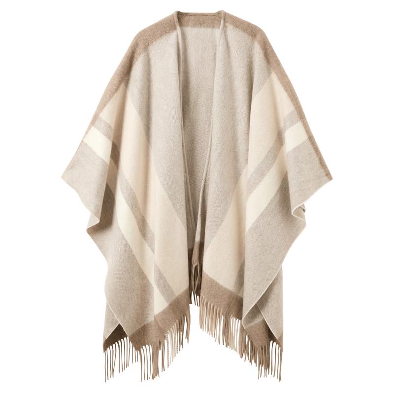 SanCai Old Money Style 100% Wool Plaid Tassel Shawl One Size