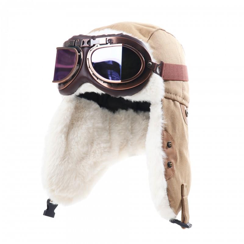 Unisex Winter Canvas Aviator Hat With Ear Flaps Warm Windproof Skiing Cap Foldable Adjustable Retro Style