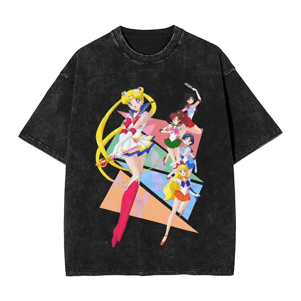 Sailor Moon "Usagi Tsukino Bunny Ears Vintage Wash" Anime Black Women And Men T-Shirt
