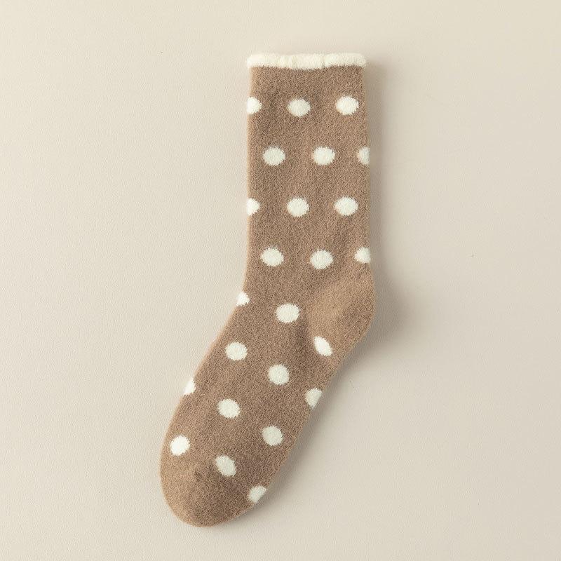 Polka Dot Socks for Women's Autumn and Winter Mid-calf Socks, Fleece Thickened Warm Long Socks, Fleece Sleeping Floor Socks
