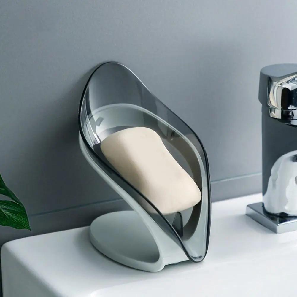 1Pcs Leaf Soap Dish For Bathroom Shower Portable Non-slip Drain Soap Holder Plastic Tray Bathroom Accessories