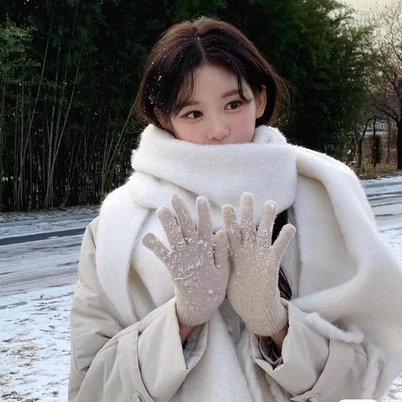 Korean version of mohair plaid scarf women's winter sea salt milk coffee blue thickened atmosphere warm student shawl scarf