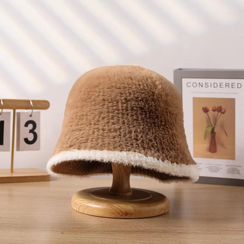 Winter Fur Fuzzy Fisherman Cap Unisex Felt Lamb Wool Soft Bucket Hat Outdoor Keep Warm