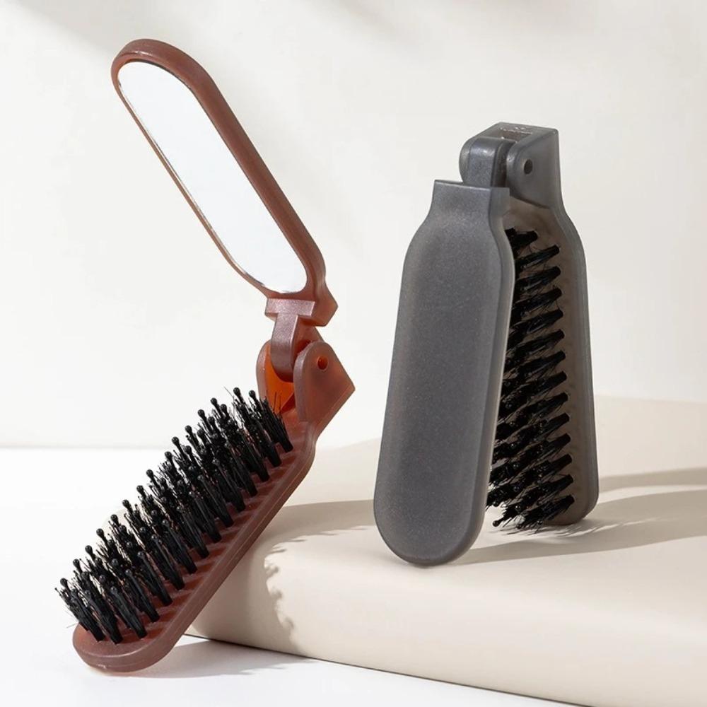 1Pc Boar Bristle Massage Hair Comb Anti Static with Makeup Mirror Folding Comb High Skull Integrated Styling Combs Supplies