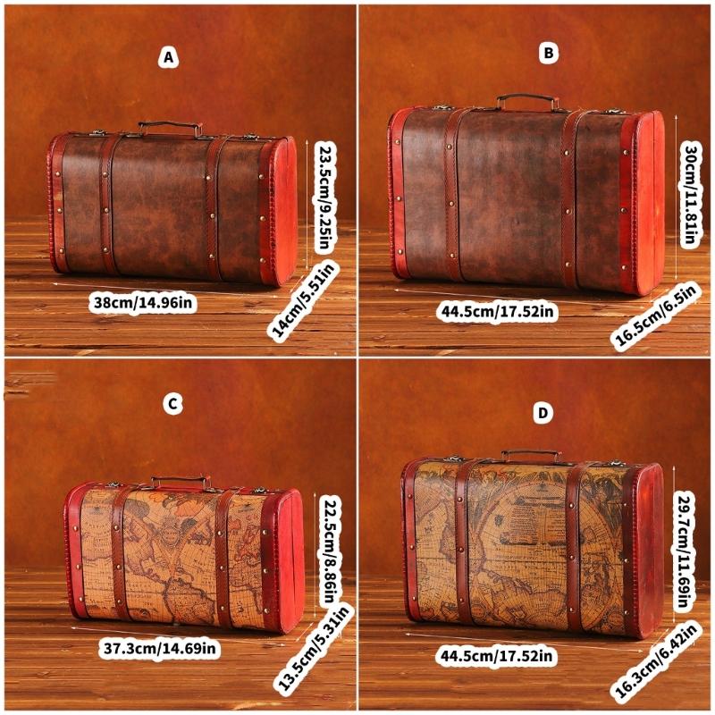 Wooden Trunk Faux Leather Handle Carrying Case Portable Storage Container For Jewelry Cosmetics And Collectibles