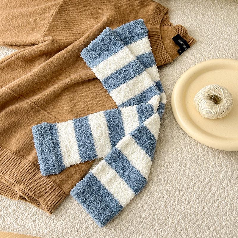 Zimní teplé chrániče kolen a návleky na lýtka - Silné pruhované ponožky z korálového fleecu pro muže a ženy