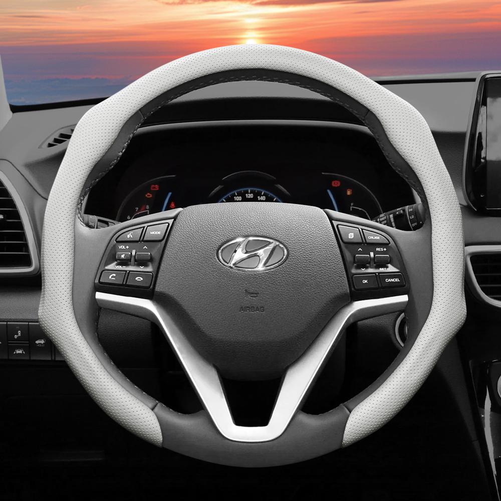 Suitable for Hyundai Perforated Leather Steering Wheel Cover, Non-Slip, Sweat-Absorbent, Breathable, Integrated Protective Case Elantra N Sonata Ioniq