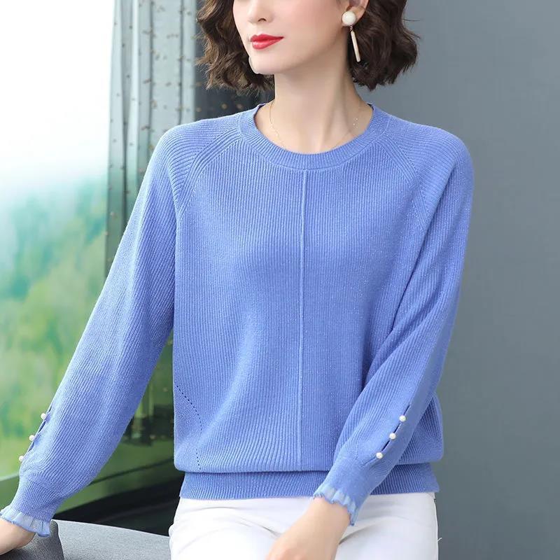 

Casual Sweater Loose Pullover for Women Long-sleeved Thin and Versatile Knitted Sweater Base Layer for Spring and Autumn 2XL
