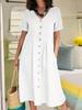 2025 Spring/Summer European and American Solid Color Loose High-Waisted Cotton Linen Dress.