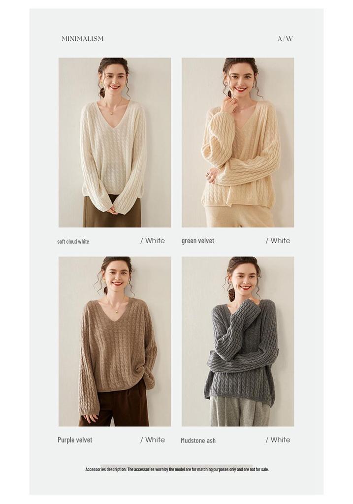 Women's Cashmere V-Neck Sweater - Autumn/Winter Knit, Loose-Fit, Slimming Korean Style Fashion