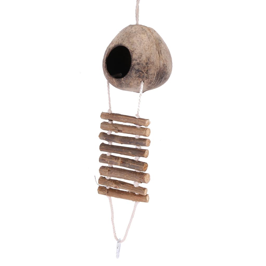 M-Modern-100% Natural Coconut Husk Coconut Hide With Ladder For Bird Shell Hideaway Durable Habitat
