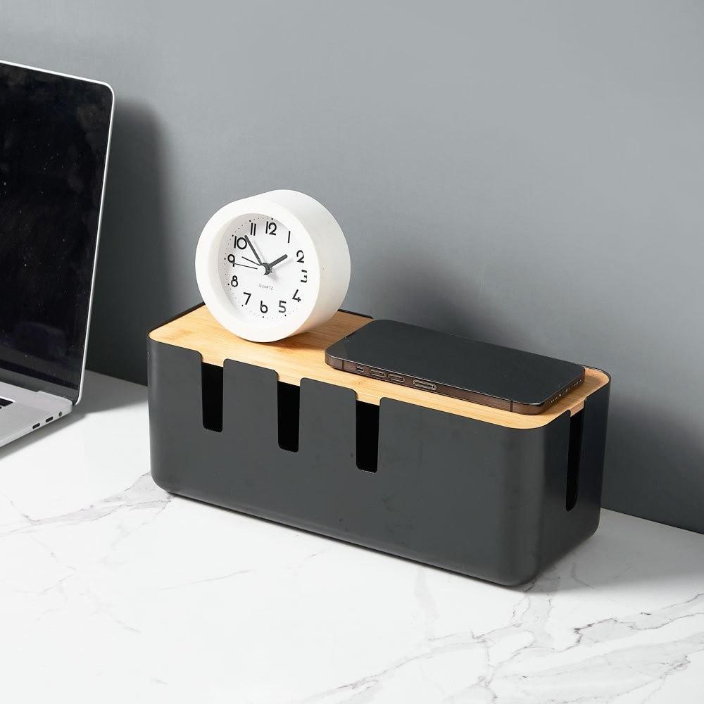 With Wooden Lid Desk Power Cable Box Storage Bin Power Wire Case Power Cord Case  Charger