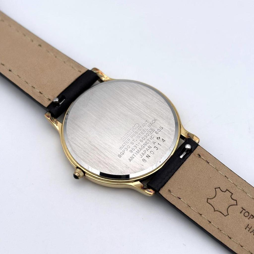 [USED] SEIKO DOLCE Quartz White x Gold Roman Wristwatch Strap