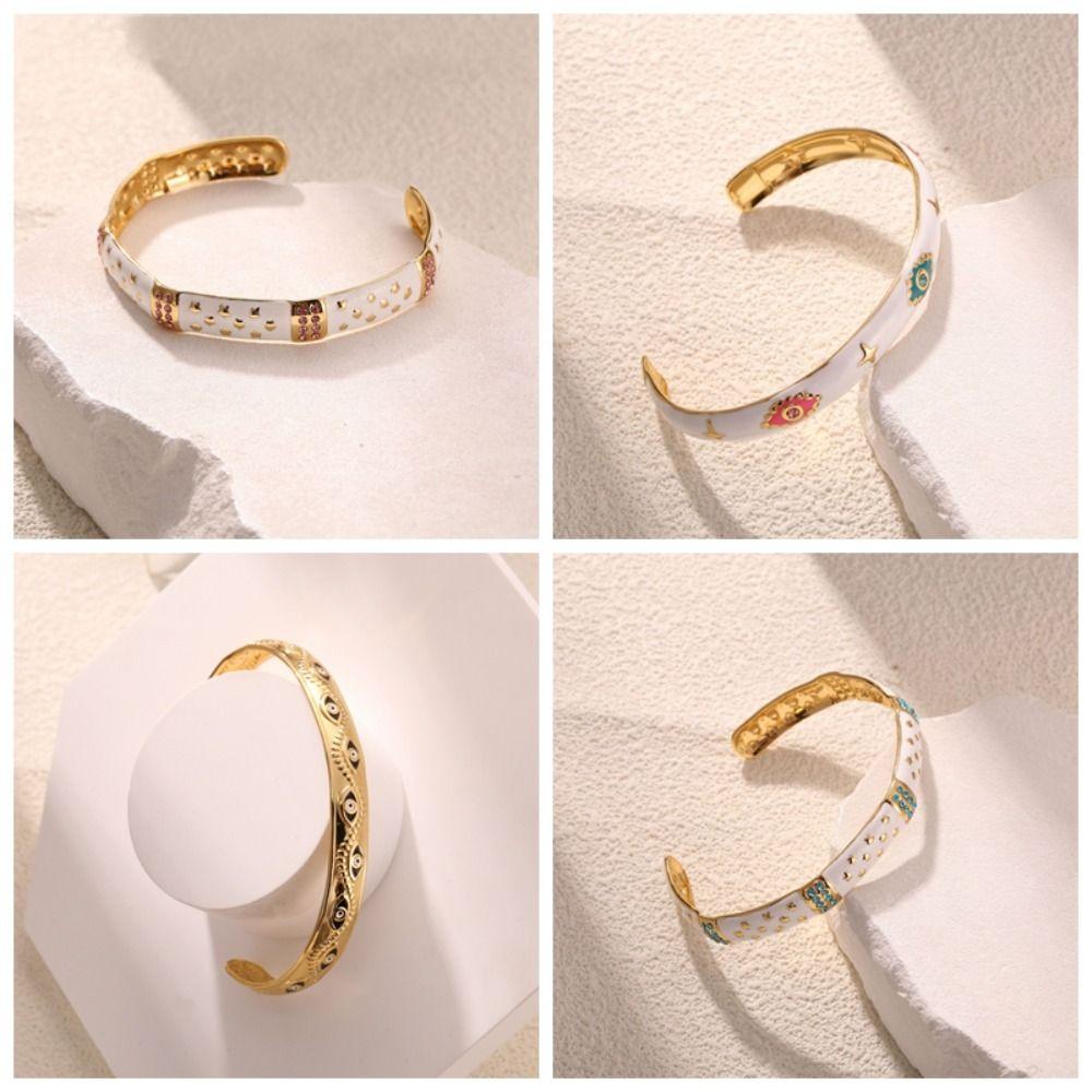 Oil Drip Design Women's Bangle Pink Green Rhinestone Demon's Eye Bracelets  Girls Gift