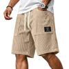 Pantaloncini Casual da Uomo in Velluto a Coste con Coulisse in Vita e Stampa con Lettere Applicate, Vestibilità Rilassata, Lunghezza al Ginocchio, per l'Uso Quotidiano
