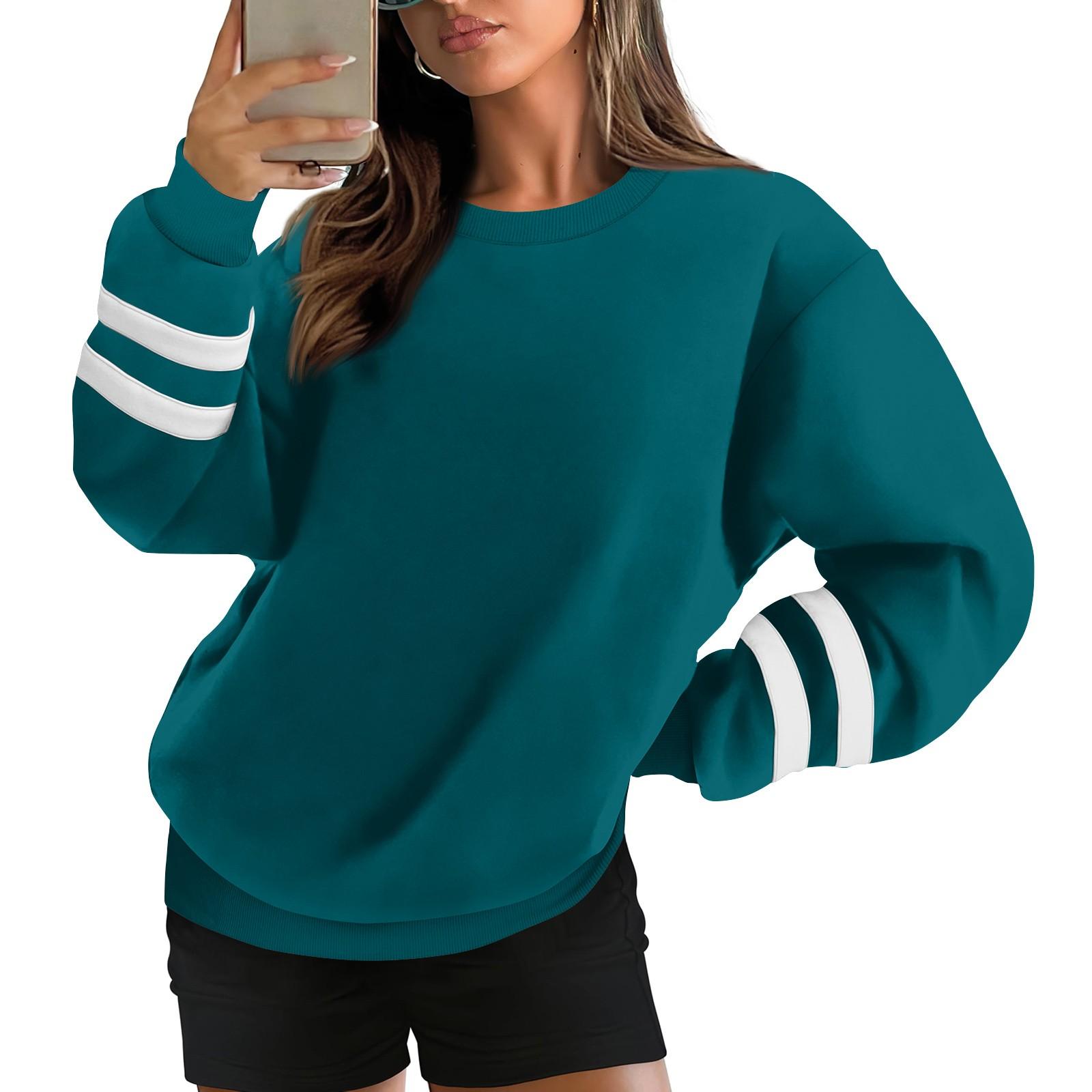 

Жіноча модна повсякденна однотонна толстовка з круглим вирізом і довгим рукавом XXXL Темно-синій