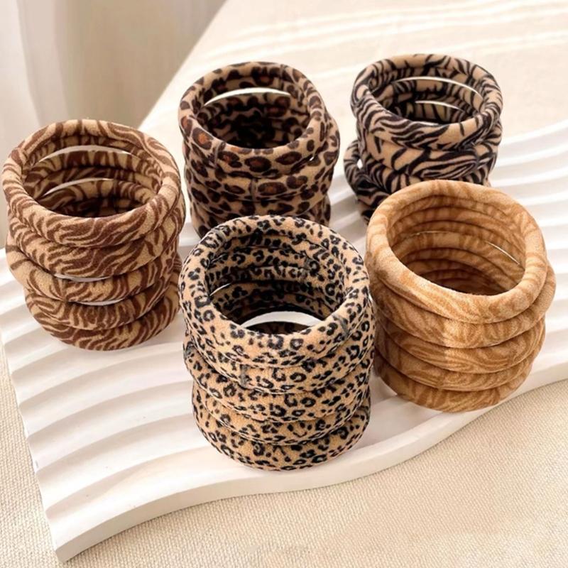 Pack of 5pcs High Elasticity Leopard Print Hair Ties Gentle Nonslip Fabric Hair Bands For Women Girls Daily Styling