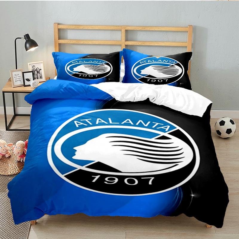 Set de așternut Atlanta Football Club 3 bucăți, Ideal pentru 1 husă de pilotă și 2 fețe de pernă, Perfect pentru cadou pentru fani, Ideal pentru dormitor, Cămin