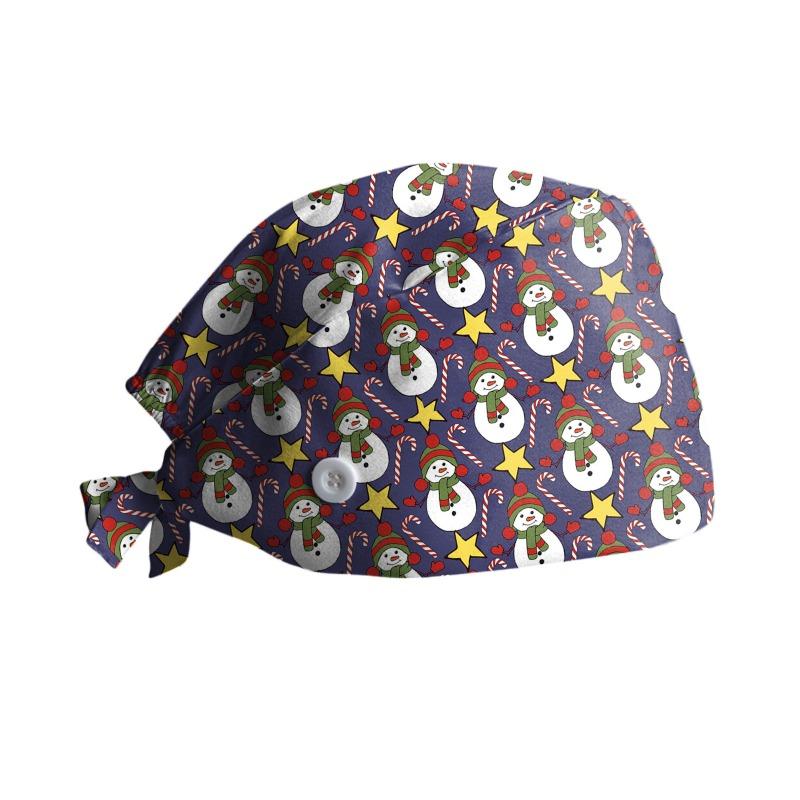 Surgical Cap with Adjustable Printed Christmas Theme Hat, Sweat Wicking Strip, Dust-proof Cloth Bag Head Cap, Doctor's Oral Cap, Nurse's Cap