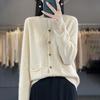 Women's Cashmere Crew Neck Cardigan Qinghe Winter Knitted Pullover Autumn Sweater Cashmere Sweater