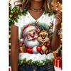 Sommer Bunte Weihnachtskollektion 3D Muster Kurzarm T-Shirt Modisch Bequem Oversized Atmungsaktiv Damen V-Ausschnitt T-Shirt