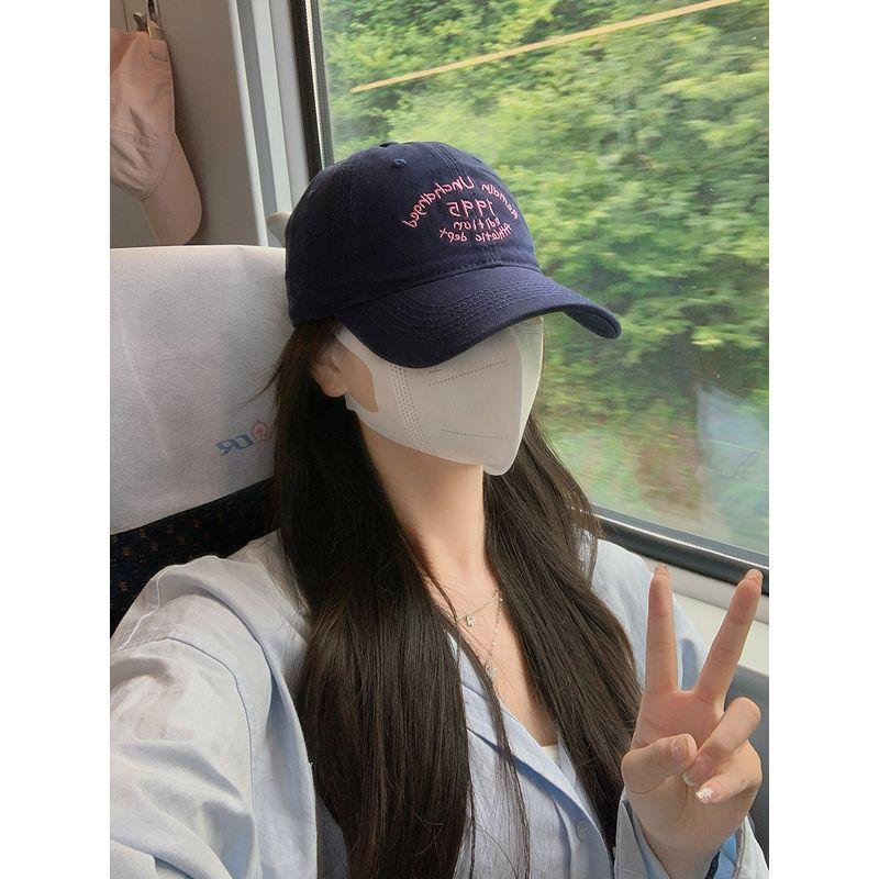 

New Baseball Hat Wig Integrated Adjustable Women Summer Long Straight Hair Curly Hair Big Wave Fashion Brand Brim Hat Korean Navy Blue + Cold Brown Long Straight Hair