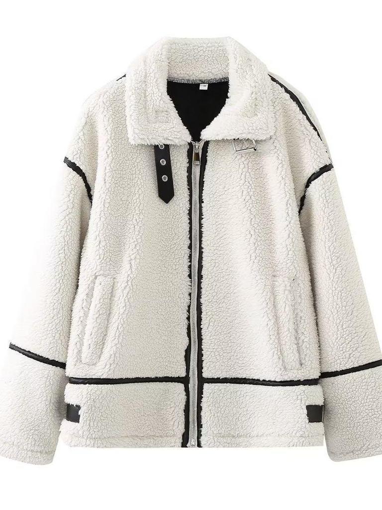 2023 Autumn Y2K Women's Lambswool Spliced One-Piece Jacket - Unique European & American Style