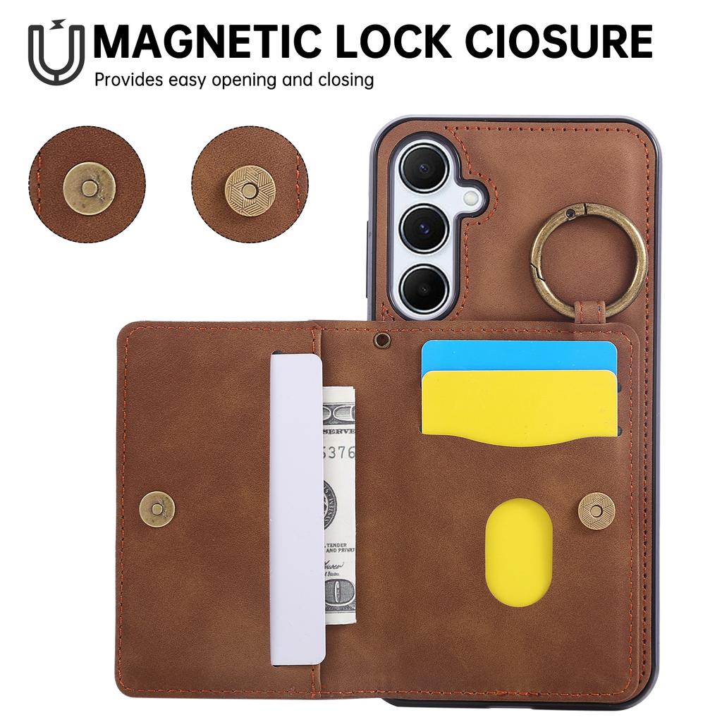 For Samsung Galaxy S25+/S24+ Case Card Holder Kickstand Leather + TPU Phone Cover with Ring Holder