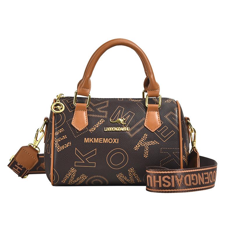 

Women s bag new letter fashion women s handbag printed shoulder pillow cylindrical bag large capacity коричневый