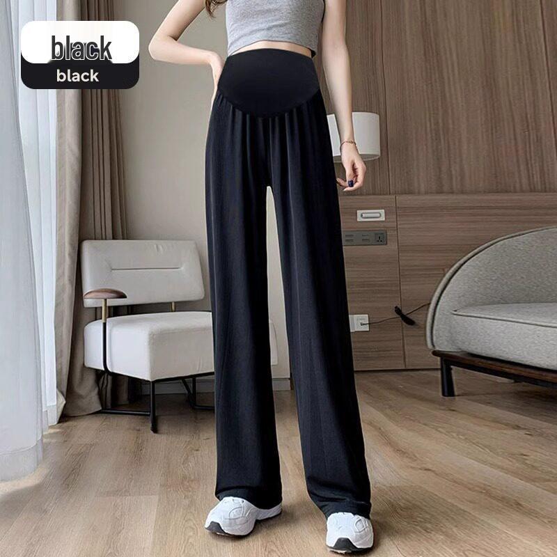 Maternity Wide-Leg Ice Silk Pants - Summer, High Waist, Tummy Support, Plus Size, Comfortable Fit