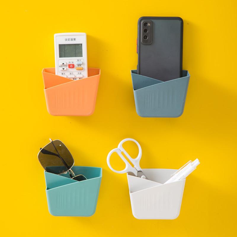 Caixa de armazenamento montada na parede Controle remoto Caixa de armazenamento para celular Prateleira de parede para banheiro Caixa organizadora de mesa para casa