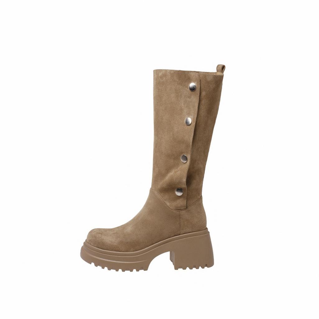 Long Boots Women's 2025 New Retro Thick Heel Versatile Heightening Platform Boots Elastic Stacking Boots