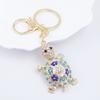Keychain Sparkling Rhinestones Inlaid Turtle Design Keychain Pendant Enamel Oil Drip Process Spring Buckle Key Holder Car Key Bag Accessory