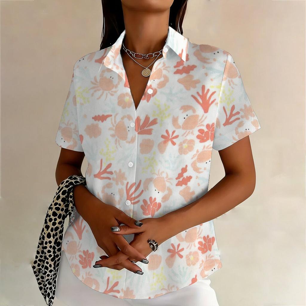 Summer Plus-size Women's Casual Short-sleeved Printed Shirt, Loose Fit, Flattering for Curvy Women