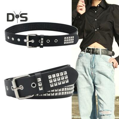 חגורה משובצת ניטים בסגנון פאנק ניטים מרובעים רצועות מתכווננות חגורת מותן רוק נשים בנות אביזרי סצנת גותיק