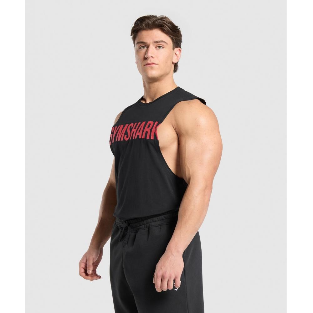 Gymshark Prime Drop Arm Tank Black Vivid Red A2c5w Rbwn