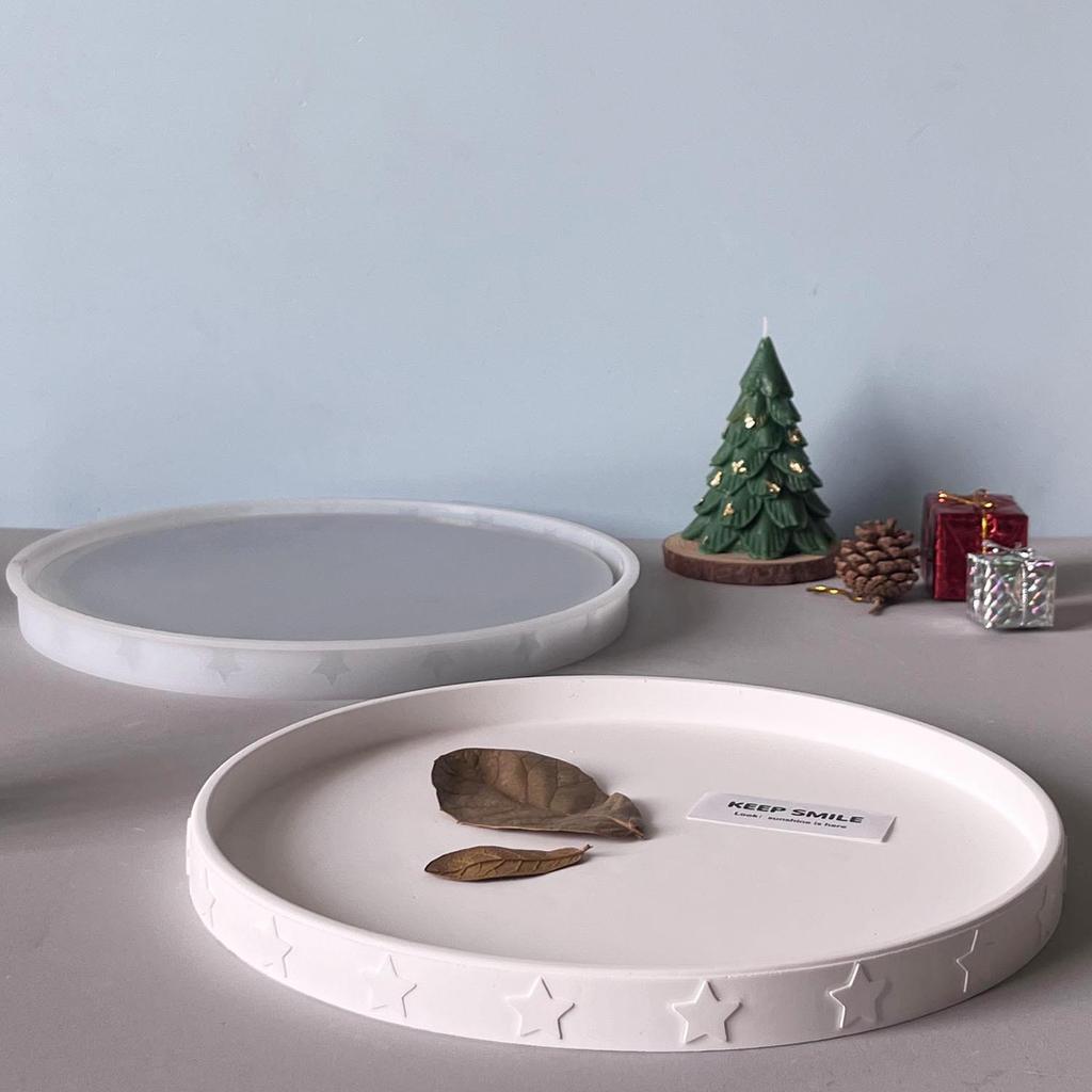 Christmas Tray Plaster Mould Decorative Silicone Craft Mould Round Tray Mold White Pentagram Silicone Mould For Crafting Diy