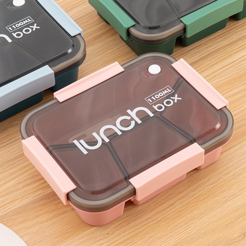 Square Grid Portable Plastic Bento Lunch Box - Microwave Safe with Buckle for Students & Office Workers
