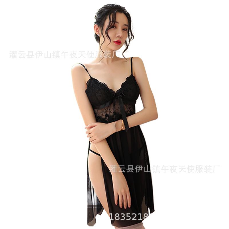 Foreign trade European and American large-size perspective mesh sex underwear ten-piece skirt sexy split-ended women's nightdress