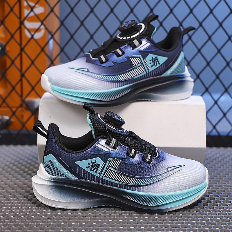 Students, boys and girls sports shoes, rotating buckle, no lace-up, lightweight and breathable boys' running shoes, middle-aged children and primary