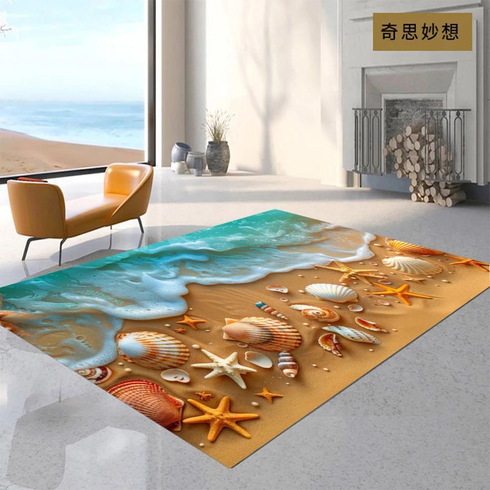 Starfish Beach Shell Sea Star Sand Carpet Rug for Living Room Bedroom Home Sofa Decoration Kids Play Non-slip Floor Mat