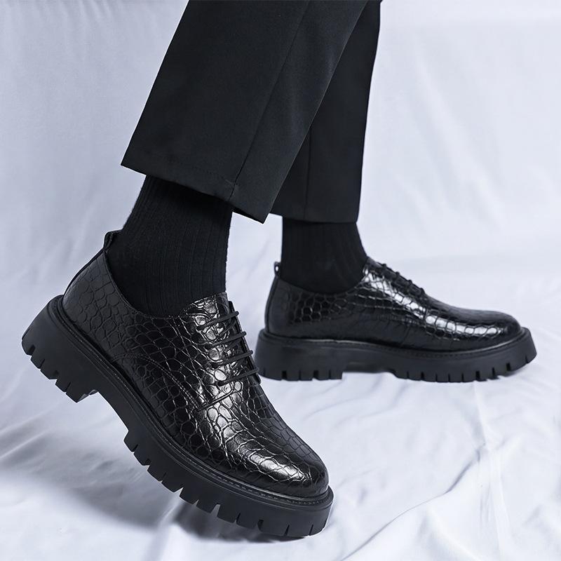 Low-top Thick-soled Heightening Big-headed Leather Shoes Men's Size 38-46, Spring and Autumn New Men's Time