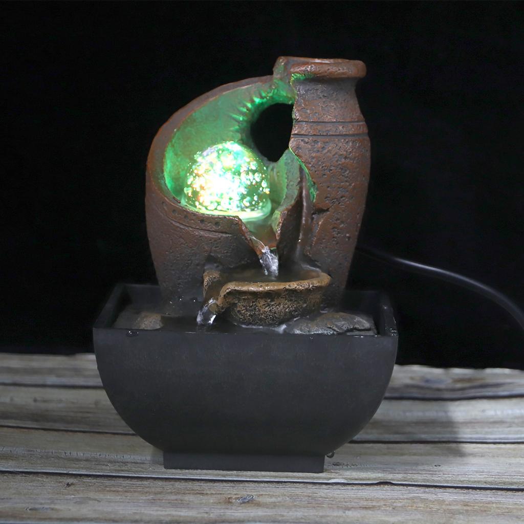 Tischbrunnen Fließendes Wasser Dekoration Ornament mit LED-Licht Dekor für Zuhause Hof US-Stecker