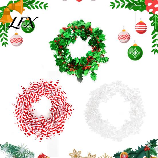 Lightweight Bendable Garland 24.6FT Christmas Wire Garland, Red Green Leaves/Striped Candy/Snowflake Shiny Tinsel Window Lintel Greenery Garlands for