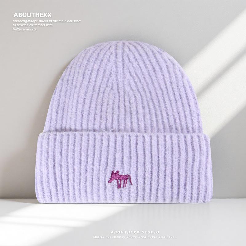 Couple Style Cute Cartoon Little Fox Embroidered Hat for Women Autumn and Winter Warm Knitted Hat Ear Protection Korean Style Woolen Hat for Men