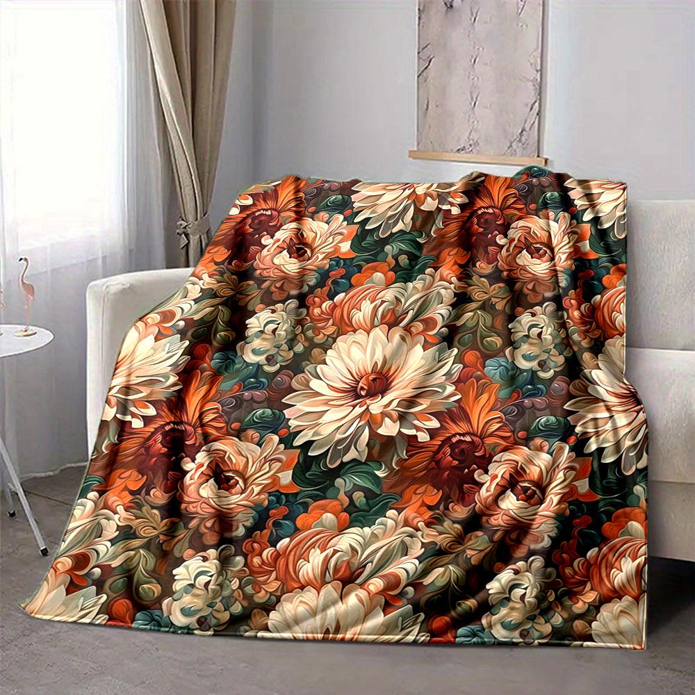 1pc Floral Pattern Print Blanket - Lightweight Flannel Blanket For Sofa, Bed, Living Room, Office, Outdoor Travel, Camping, Soft 036