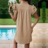 Vestido feminino de verão de cor sólida com gola em pé e manga de folha de lótus solta