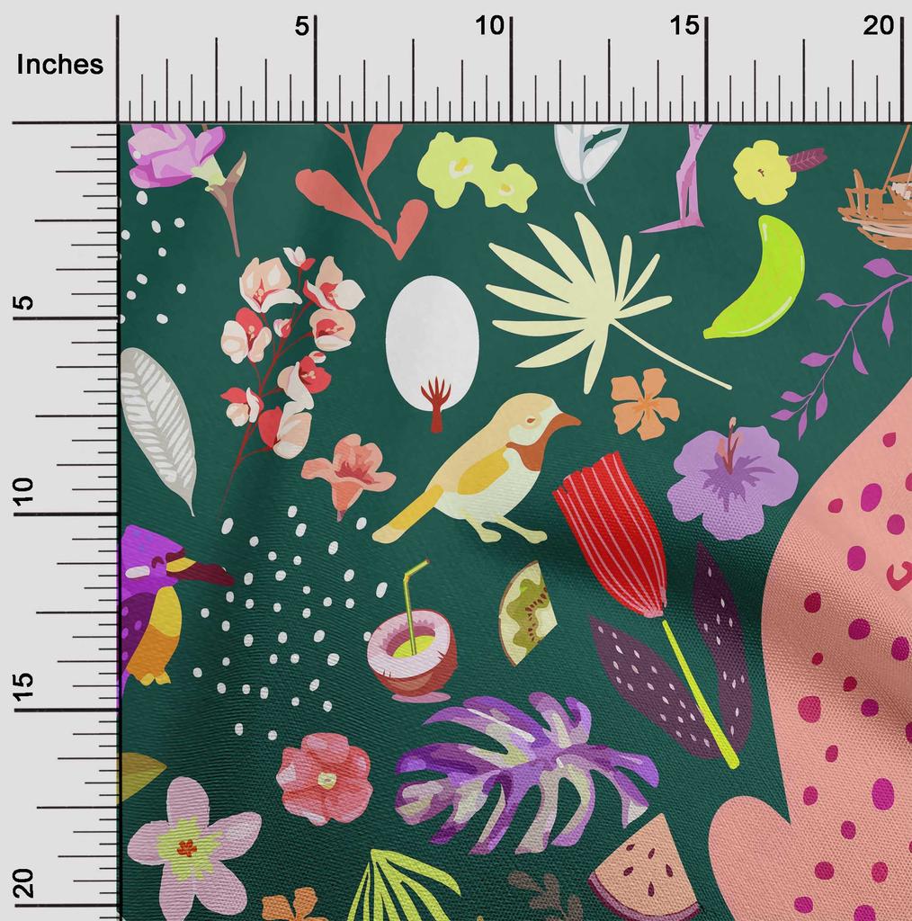 oneOone Cotton Flex Forest Green Fabric Tropical Animal Sewing Craft Projects Fabric Prints By Yard 40 Inch