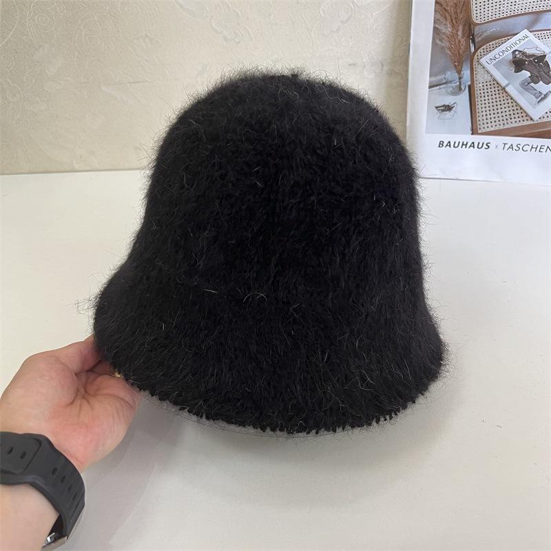 Autumn and winter new rabbit fur knitted bucket hat women's fashion literary warmth straight fisherman hat
