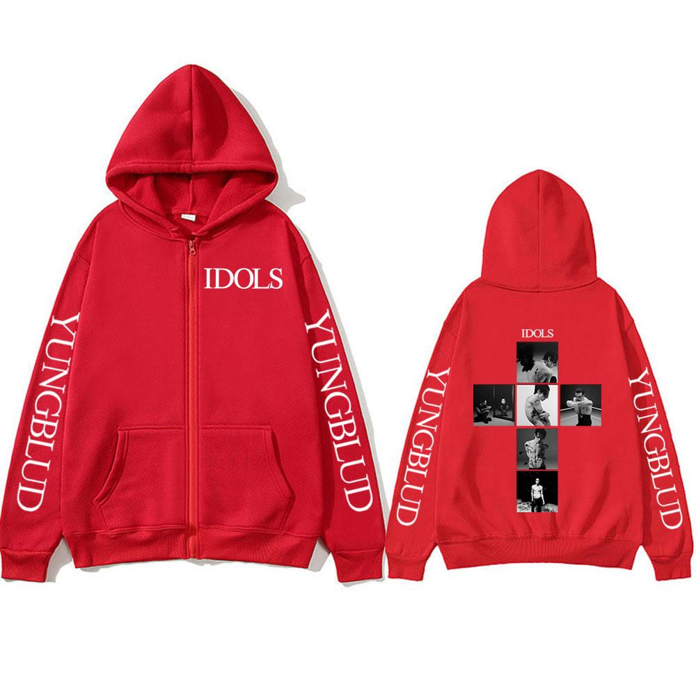 

Yungblud IDOLS Тур по альбому Толстовки на молнии Мужские Женские Мода Хип-Хоп Пуловеры Рок Винтажные Свитшоты на молнии Куртки Пальто L красный